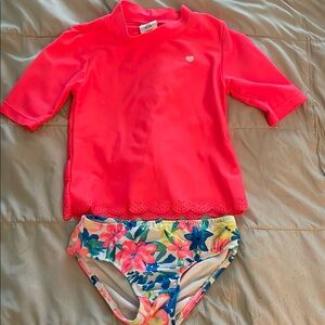 Carter's Pink Rashguard Swim Set with Floral Bottoms